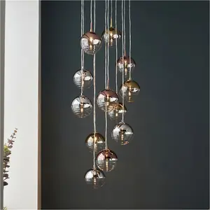 Hanging Ceiling Pendant Light - Chrome Plate With Chrome Copper Gold & Clear Glass - 12 X 3W LED G9