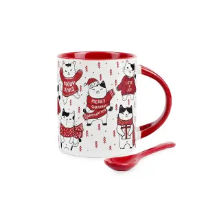 Purely Home Novelty Cat Mug and Spoon Set - Ceramic Cup Christmas Gifts for Cat Lovers