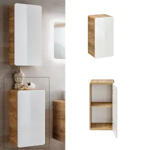 Small Bathroom Cabinet Wall 350mm Slim Storage Unit Compact Cupboard White Gloss / Oak Aruba