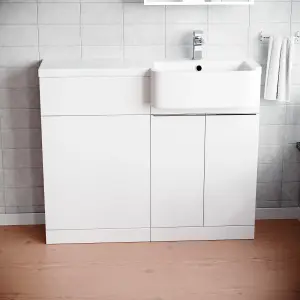 Nes Home 1000mm Right Hand Freestanding White Cabinet with Basin & WC Unit