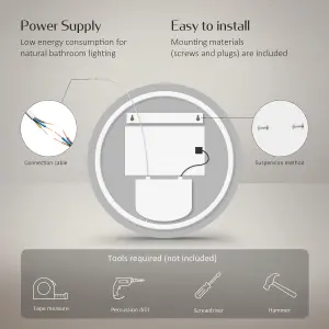 EMKE Round Bathroom LED Mirror with Bluetooth, 600mm LED Illuminated Mirror with Anti-Fog, Touch, Dimmable, Clock