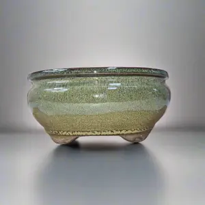 16cm Glazed Bonsai Pot - Oval - 16cm x 13cm x 6cm - Green