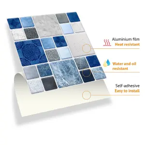 Walplus Stone Selection Blue And Grey Mosaic Wall Tile Sticker Set - 15cm (6inch) - 24pcs One Pack