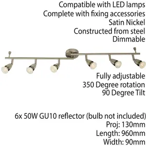 Adjustable Ceiling Spotlight Satin Nickel 6 Light Bar Downlight Modern Lamp