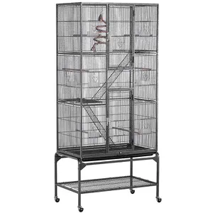 Yaheetech Black Rolling Metal Bird Cage with Detachable Stand Large