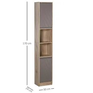 HOMCOM 170cm Freestanding Storage Cabinet Slimline Unit w/ 2 Cupboards 2 Shelves