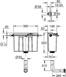 Grohe Adagio 39054 Dual Flush Concealed Cistern Side Entry + Chrome Button