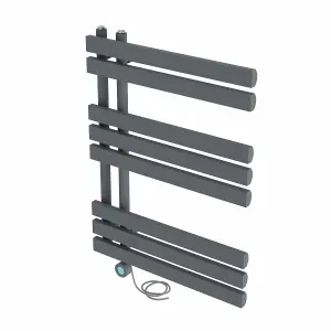 Rinse Bathrooms Designer Electric Thermostatic Heated Towel Rail D Shape Bathroom Radiator Warmer 800x600mm Sand Grey