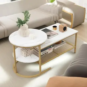 Bastidas 2 Piece Nest of Tables Coffee End Side Table Living Room Gold/White