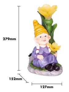 Garden Outdoor Solar Powered Light Up Gnome Flower Ornament Decoration