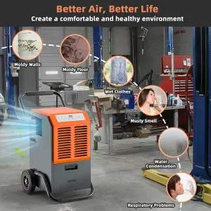 Costway 63L Commercial Dehumidifier Industrial Dehumidifier 5.5L Water Tank Portable