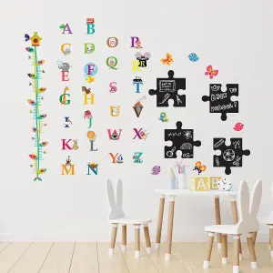 Walplus Combo Kids - Chalkboard Puzzle With Colourful Alphabet And Height Chart Wall Sticker PVC