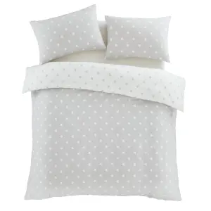 Catherine Lansfield Brushed Polka Dot Cotton Reversible King Duvet Cover Set with Pillowcases Grey