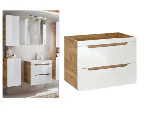 Bathroom 600mm Vanity Sink Unit Wall Cabinet Compact Drawers White Gloss Oak Arub