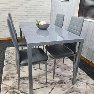 Dining Table And Chairs Set 4 Dining Set for 4  Grey Table with 4 Grey Leather Chairs Furniture Kosy Koala