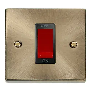 Antique Brass 1 Gang Size 45A Switch - Black Trim - SE Home