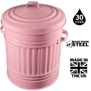 Baby Pink Metal Bin with Dustbin Lid Strong Steel 30L Bin Ideal for the Home Kitchen Rubbish Waste Bin Animal Feed Pet Food Bin