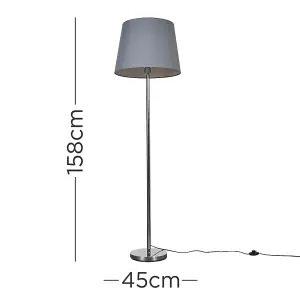 ValueLights Modern Polished Chrome Metal Standard Floor Lamp With Grey Tapered Shade - Includes 6w LED Bulb 3000K Warm White