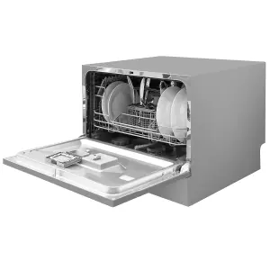 Baridi Compact Tabletop Dishwasher 6 Place Settings, 6 Programmes - Silver