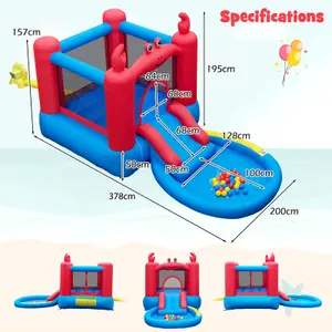 Costway Inflatable Bounce House Red Crab-themed Water Slide Park Bouncy Castle