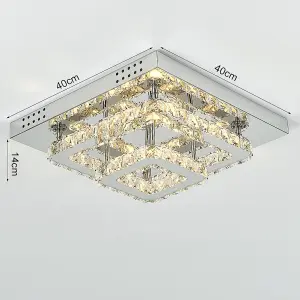 Double Layered Square  Large Size Modern Crystal Chandeliers LED Ceiling Light 40cm Dimmable