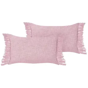 Set of 2 Cushions TANSY Cotton 40 x 60 cm Solid Pink