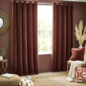 Yard Heavy Chenille Velvet Eyelet Curtains, Nutmeg