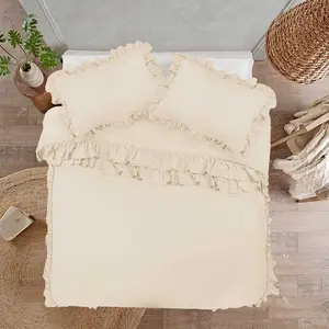 Amiela Microfiber Solid Colour Duvet Cover Set with Pillowcases Beige / Double + 2 Standard Pillowcases