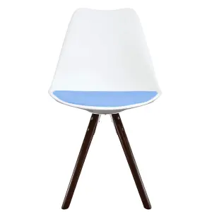 Soho White & Light bLue Plastic Dining Chair with Pyramid Dark Wood Legs