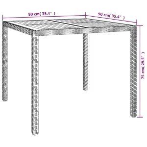 Berkfield Garden Table 90x90x75 cm Poly Rattan and Acacia Wood Grey