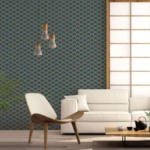 Galerie Into The Wild Metallic Blue Leaf Motif Wallpaper Roll