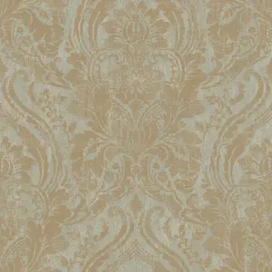 Grandeco Textured Distressed Metallic Damask Wallpaper, Sage