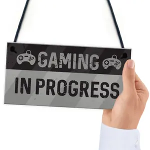 Novelty Gaming In Progress Sign For Boys Bedroom Man Cave Gamer Gift For Son