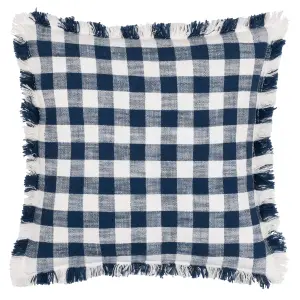 Yard Barton Check Fringed Polyester Filled Cushion