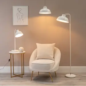 ValueLights Morris White Metal Stem Standing Floor Lamp with Angled Dome Shade for Living Room office - LED Bulb Included