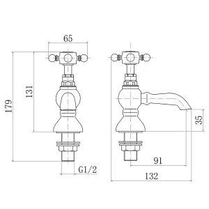 SunDaze Traditional Twin Hot and Cold Basin Sink Taps Bathroom Cross Handle