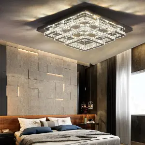 3 Square Layered Large Size Glamourous Crystal Chandeliers LED Ceiling Light 70cm Dimmable