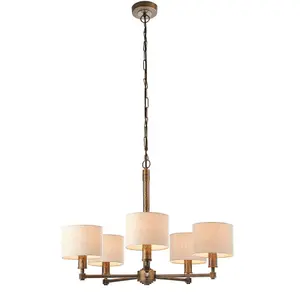 Luminosa Indara 5 Light Multi Arm Pendant Aged Bronze, Aged Hammered Bronze Plate, E14