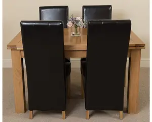 Richmond 140cm - 220cm Oak Extending Dining Table and 4 Chairs Dining Set with Lola Black Leather Chairs