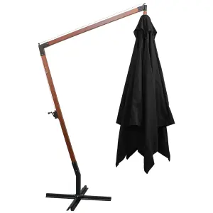 Berkfield Hanging Parasol with Pole Black 3x3 m Solid Fir Wood