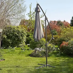 Home Source Gozo 3m Garden Outdoor Overhanging Cantilever Crank Parasol Grey