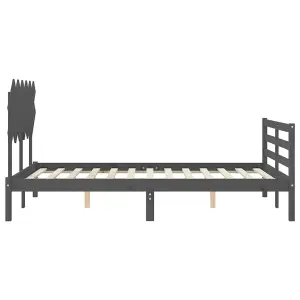 Berkfield Bed Frame with Headboard Grey Double Solid Wood