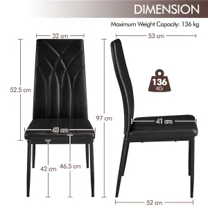 Yaheetech 4PCS Black Upholstered Faux Leather Dining Chairs with Petal Accented High Backrest