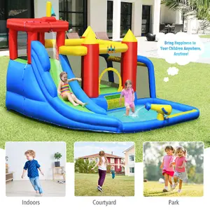 Costway 7-In-1 Inflatable Water Slide Jumping Bouncy Castle House Splash Pool Climbing