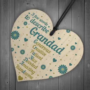 Red Ocean Birthday Gifts For Grandad From Grandchildren Grandparent Gifts Fathers Day Wood Heart Thank You Gift For Him