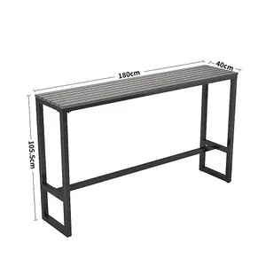 Grey Modern Rectangular Metal Frame WPC Garden Bistro High Bar Table with Bottom Beam L 180cm