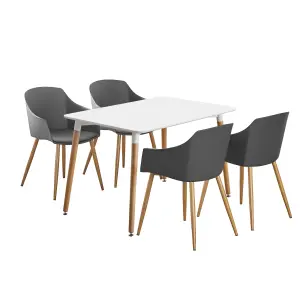 Eden Halo Dining Set with an White Dining Table and 4 Grey Dining Chairs