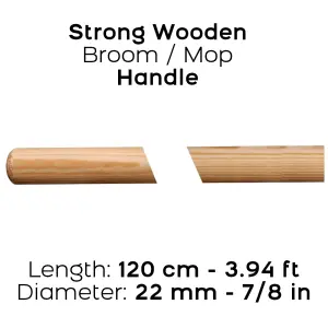 1 x Beech Wood Handle for Broom, Mop, Flag Pole, Plant Support - Non-Threaded - 120 cm (3.94 ft) Long, 22 mm (7/8") Thick Shaft