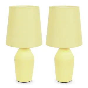 ValueLights Arlo Set of 2 - Sunshine Yellow Ceramic Base Table Lamp with Tapered Shade - LED Bulbs Included