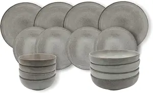 Cooks Professional Stoneware Dinner Set Nordic Kitchen Crockery Plate Bowl Mug Dishes 16 Piece Grey